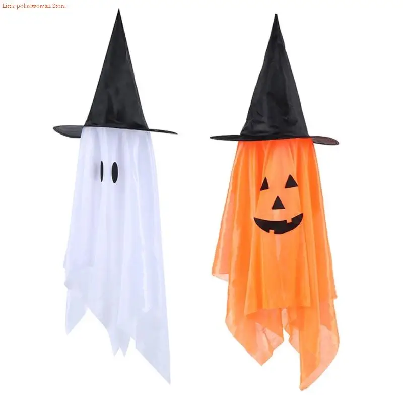 

F92D Scary Pumpkin Ghosty Witch Hat Hanging Ornament Halloween Tree Decors for Party Holiday,Home Halloween Decorations