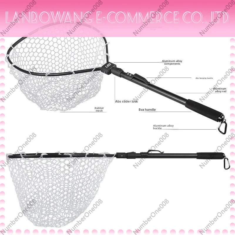 Black Aluminum Alloy Quick Fold Fly Fishing Landing Net Rubber Mesh Catch Release Net for Outdoor Fly Fishing Angling - view 3