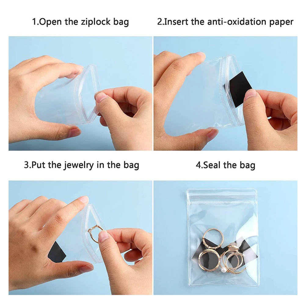 

50 Sets Clear PVC Jewelry Bags Thicken Storage Pouches for Rings Earrings Travel Lightweight Foldable Portable Anti Oxidation