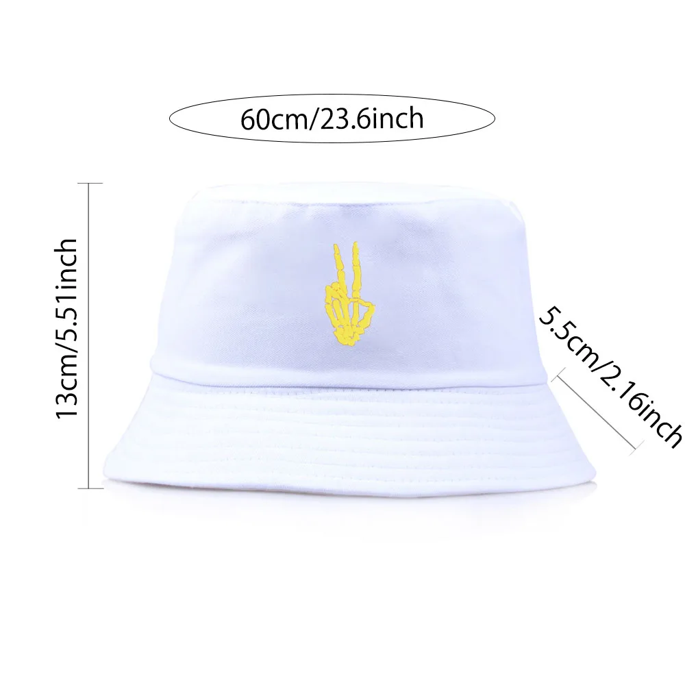 Bucket Hats Skeleton gesture Embroidery Solid Color Men Women Fisherman Cat Cotton Anti-sun Hats Bob Vintage Summer Panama Hat