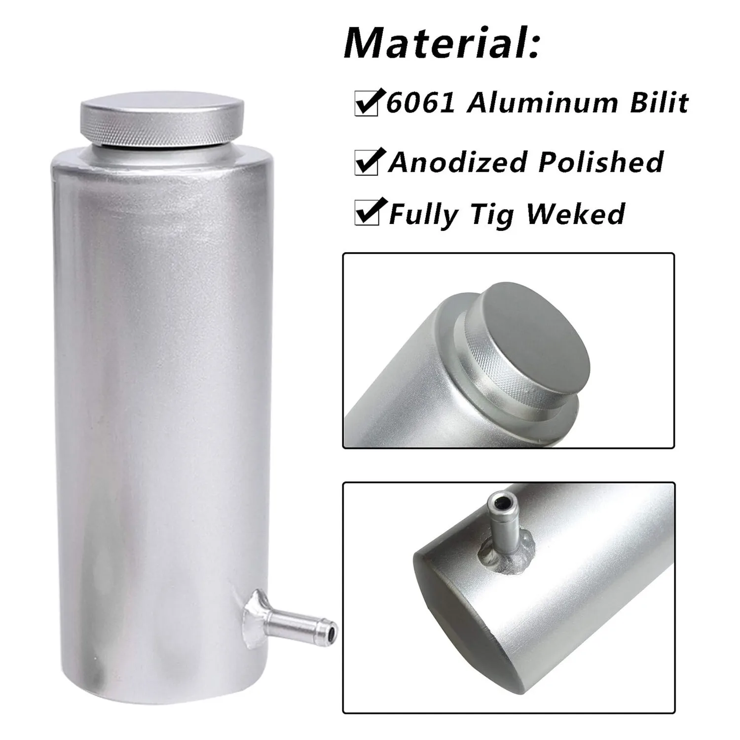 Universal Radiator Coolant Catch Tank Overflow Reservoir Silver Aluminum Silver