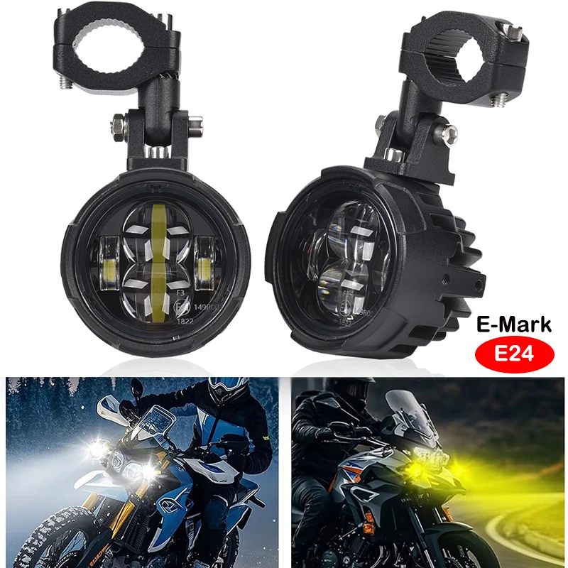 

Dual Color Motorcycle Lights Fog Lights Led Auxiliary Driving Lamp Moto Headlight Spotlights 100W Wired Switch E-Mark
