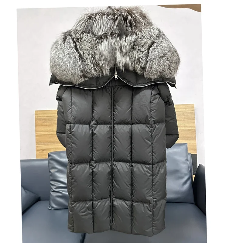 Winter Jackets For Women   Goose Down Coats Long Style With Natural Silver  Collar