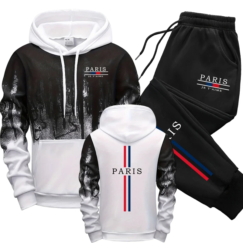

Paris Fashion Tracksuit Hooded Sweatshirt Sweatpants City Vibe Hoodies 2 Piece Set Autumn Winter Men's Daily Casual Sport Outfit