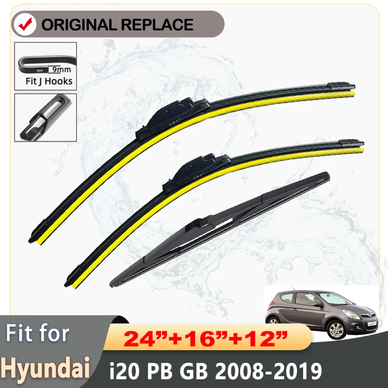 Car Wiper For Hyundai i20 PB GB 2008-2019 Front Rear Wiper Blades Soft Rubber Windscreen Wipers Auto Windshield 24\