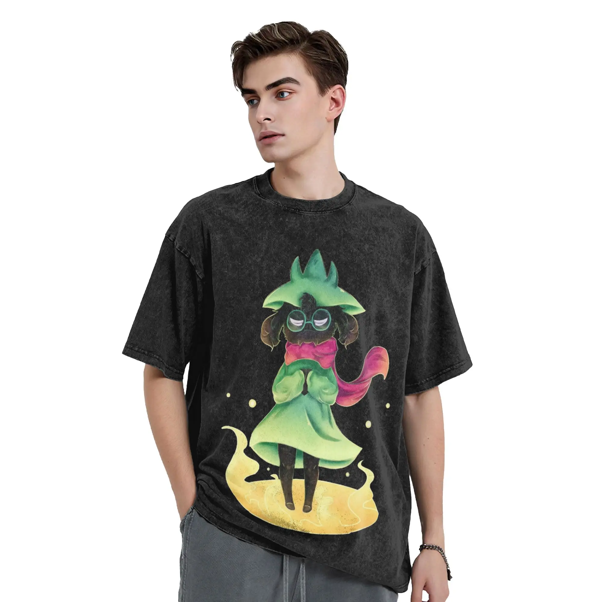 Washed T Shirt Deltarune Ralsei Delta Rune T-Shirts High Street  Streetwear 100% Cotton Summer Tops Tops Tees for Men Women