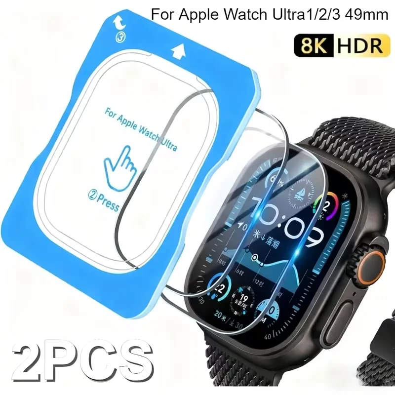 Schutzfolie aus gehärtetem Glas für Apple Watch Ultra 3, 49 mm, wasserdicht, automatische Ausrichtung, einfach zu klebendes Werkzeug + Displayschutzfolie der Serie Ultra 2-1