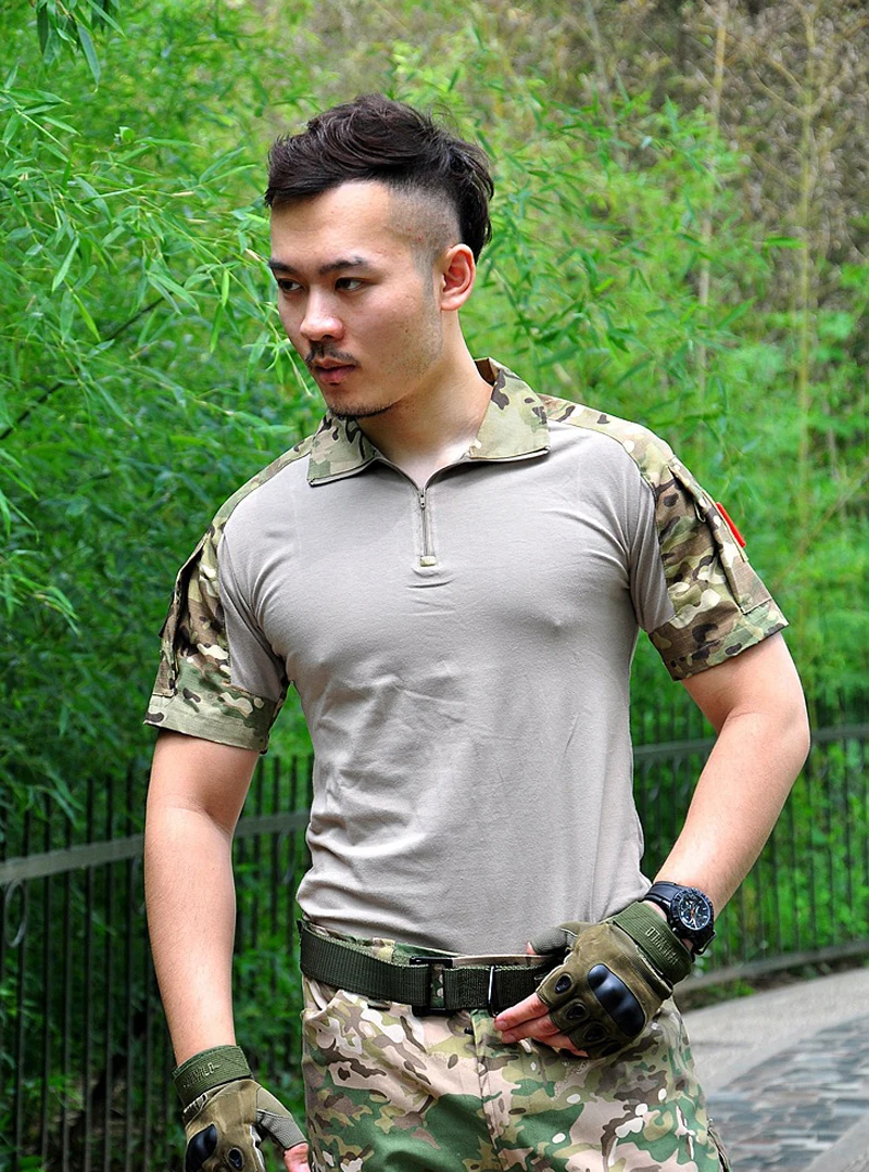 ชายลวงตาแขนสั้น Top Army Combat ยุทธวิธีทหารผู้ชายล่าสัตว์เสื้อยืด