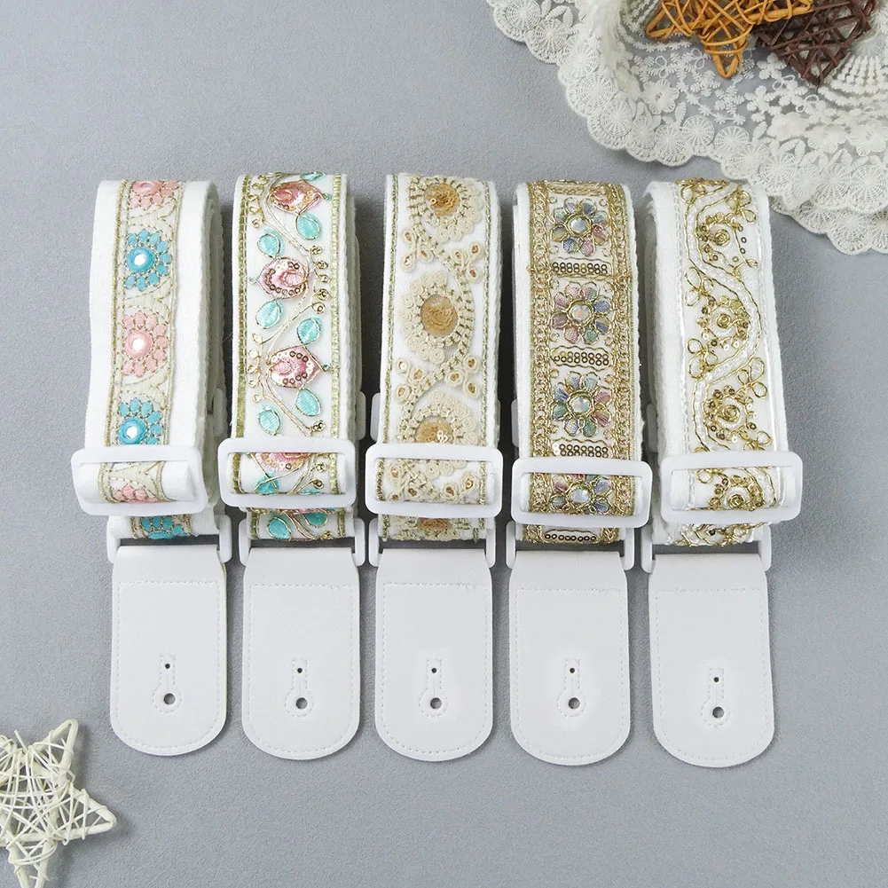 

Adjustable Guitar Strap Acoustic Guitar Electric Guitar Embroidery Headstock Rope Muticolor With Strap Lock 4 PCS