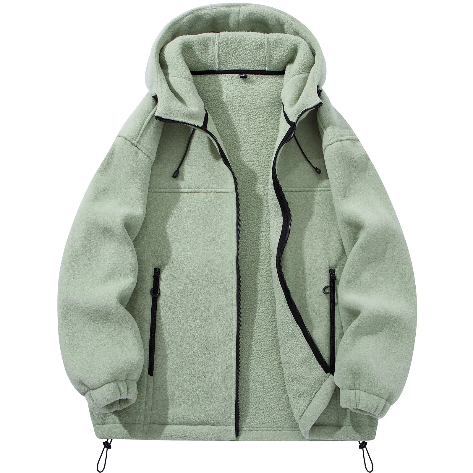 

New Autumn and Winter Men's Fleece Outdoor Warm Cardigan, Full Zipper Hooded Jacket, Pocket Decoration Casual Sweatshirt