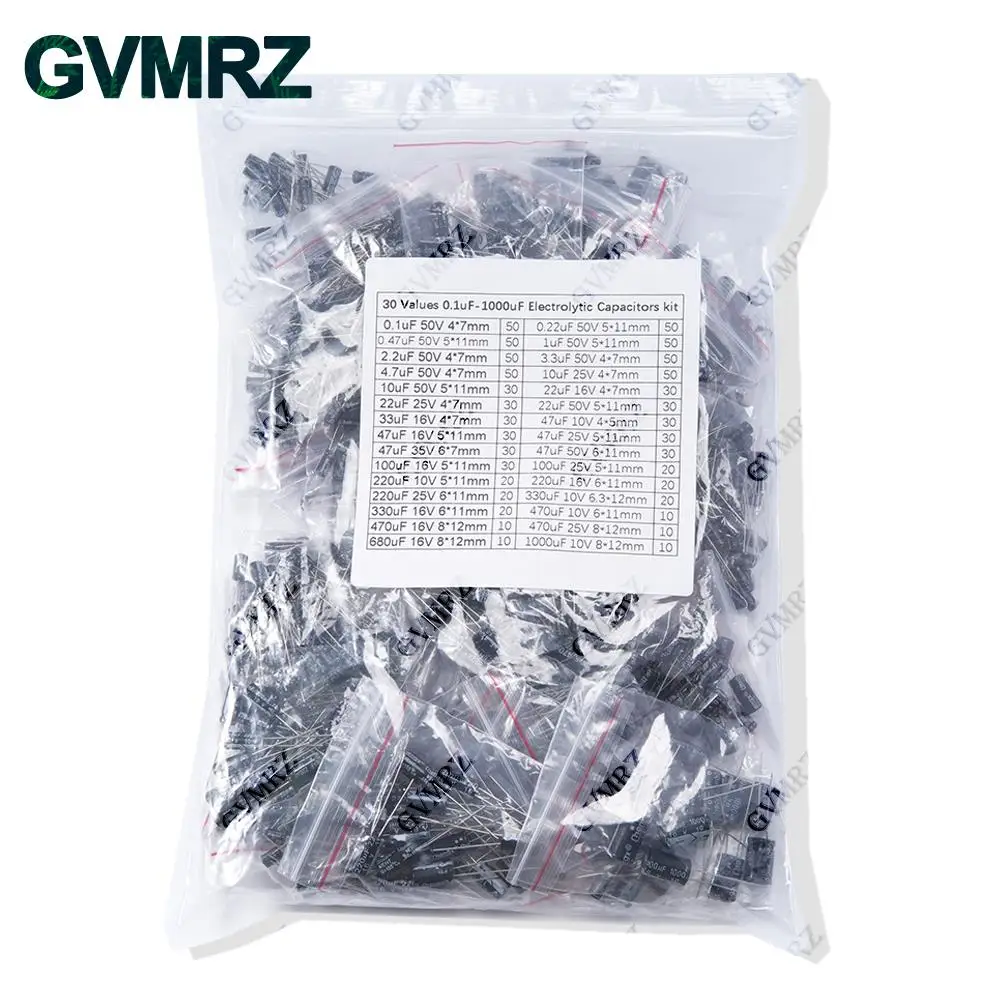 

900 шт., 30 значений, комплект электролитических конденсаторов DIP 0,1 мкФ-1000 мкФ для проектов электроники