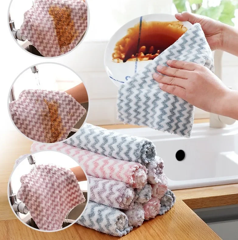 5-20PCS Coral Fleece Dishcloths Thickened Kitchen Cleaning Towel Absorbent Non-stick Oil Microfiber Rag Pan Pot Dish Wipe Cloth