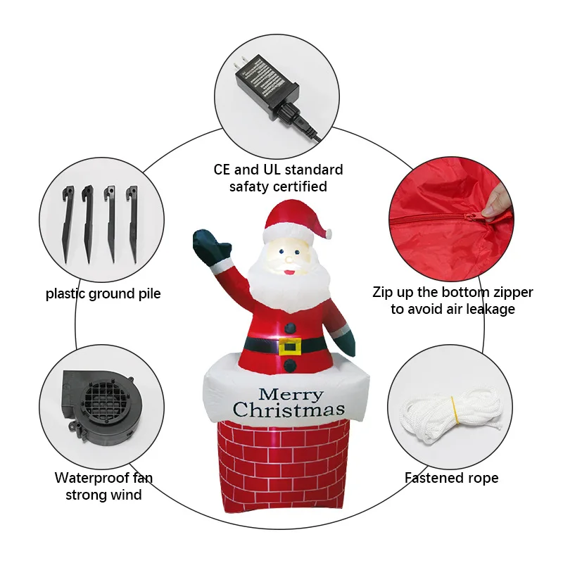 Cross-border 7FT Inflatable Santa Claus Lifting Chimney Air Mold Christmas Outdoor Patio Luminous LED Decorative Ornaments