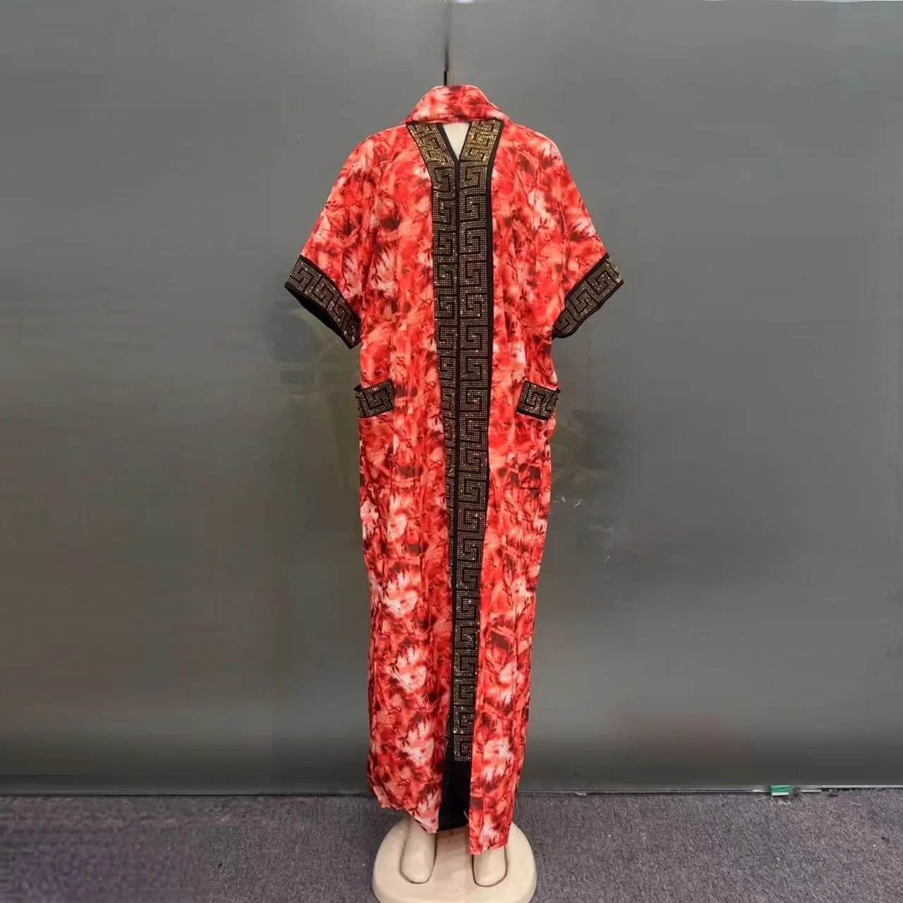 2025 Новая мода Ближневосточного Бобу, хит продаж, свободное мусульманское африканское летнее женское платье с бриллиантами и принтом, с боковыми карманами