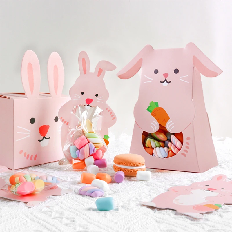 Cute Rabbit Candy Box Easter Party Pink Bunny Gift Box Chocolate Cookie Packaging Box Spring Easter Treat Bag Kids Birthday Gift