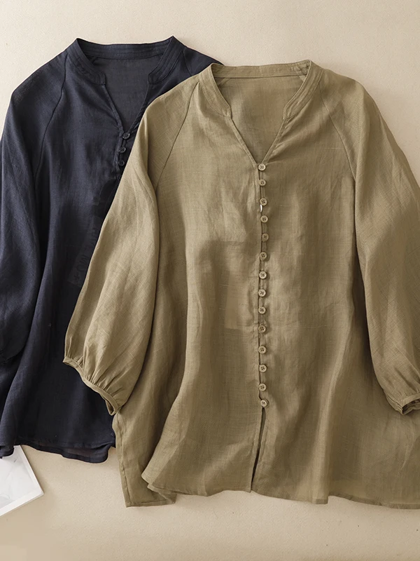 

Ladies' V-Neck Half Sleeve Shirt Loose Fit Summer Breathable Comfortable Cotton Lazy Style Top Women's Fashion Casual Shirt