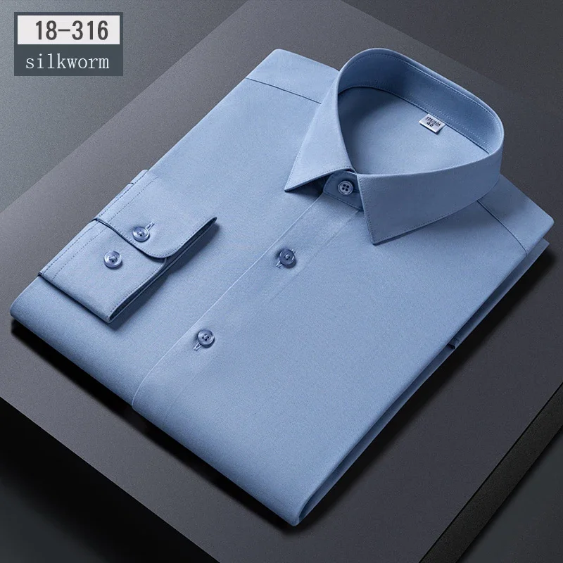 New in shirt hight quality silk long-sleeve shirts for man slim fit formal shirt white black soft office Anti wrinkle clothes