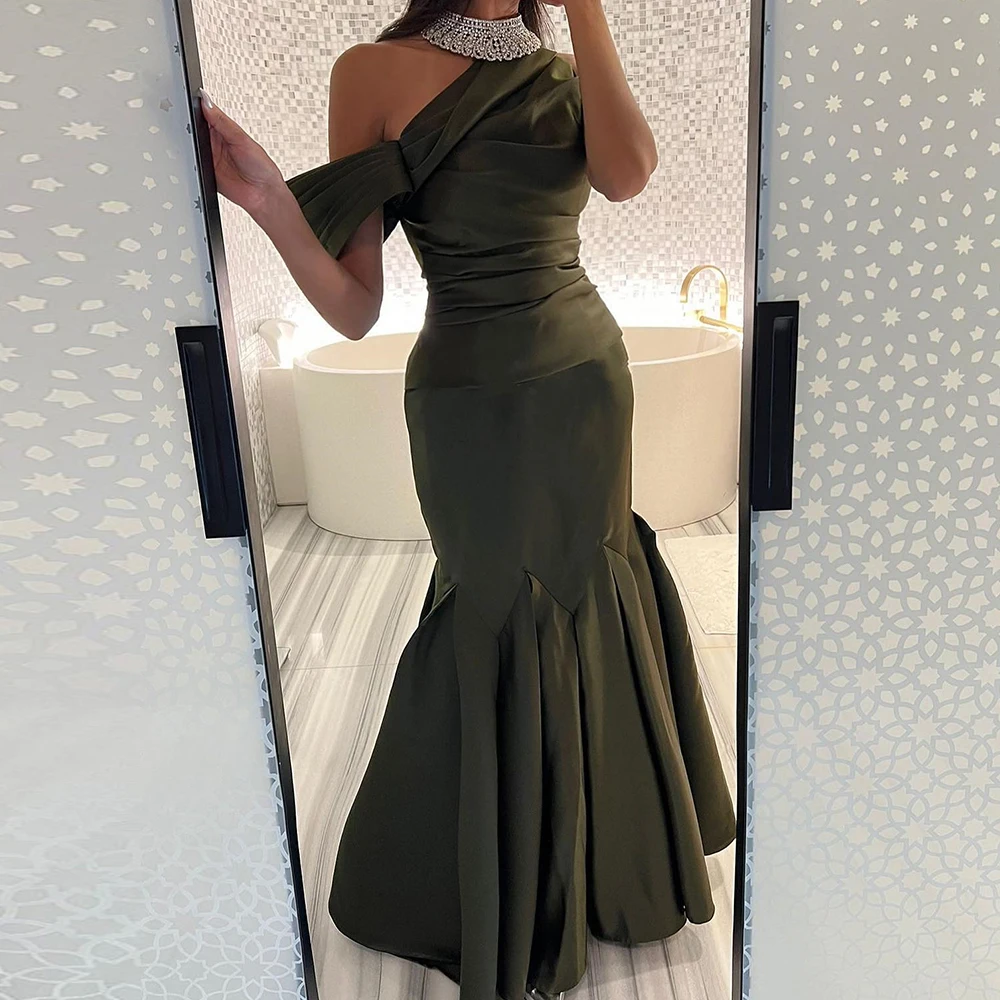 Customized Fashion Off the Shoulder Satin Evening Dresses Delicate Short Sleeves Straight Floor Length Special Occasion Gowns