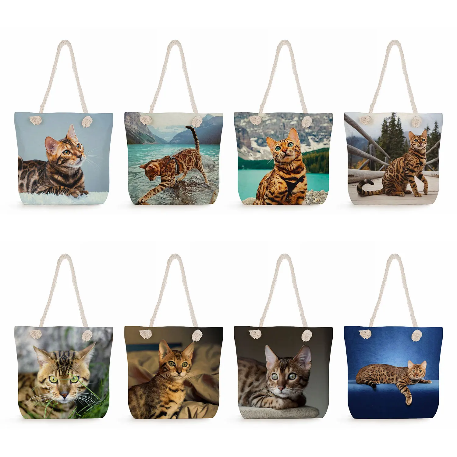 Bengal Cat Printed Women Shoulder Bag Female Handbag Shopper Bag Outdoor Casual Eco Friendly High Capacity Beach Travel Tote Bag