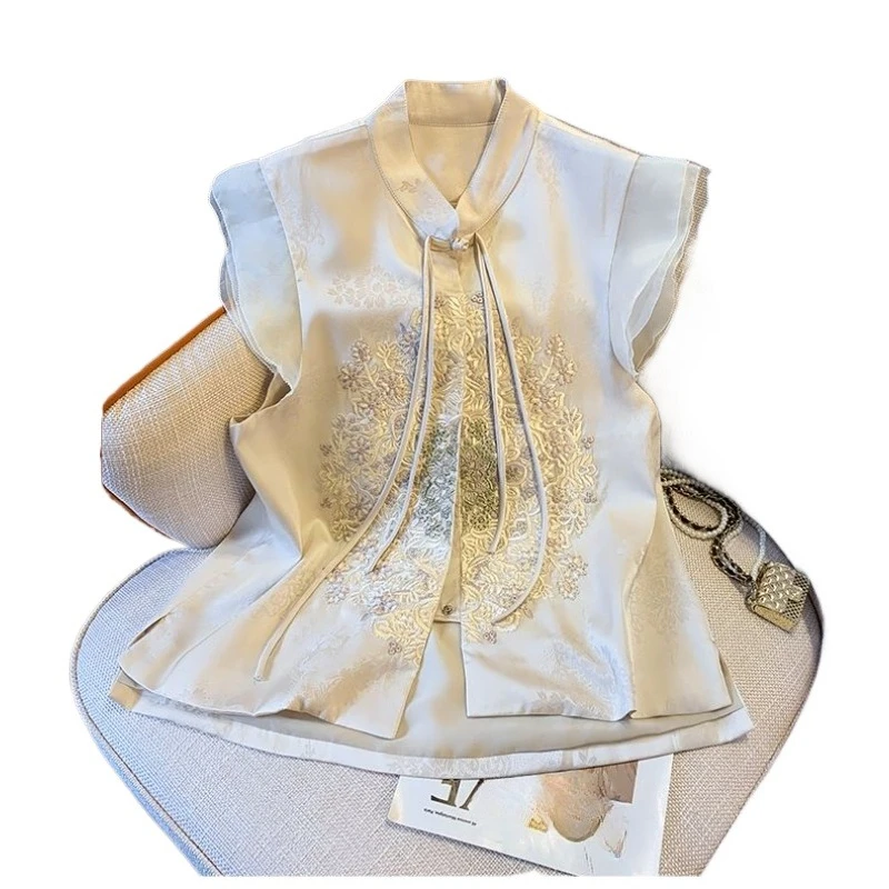 Acetate New Chinese Style Chinese Style Top Vest High-End Heavy-Duty Embroidered Frog Button Vest Women's Spring Autumn Style