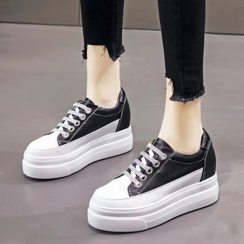 

2025 Platform Wedge Sneakers Women Shoes Genuine Leather Lace White Shoes Spring Autumn Summer Shoes Footwear