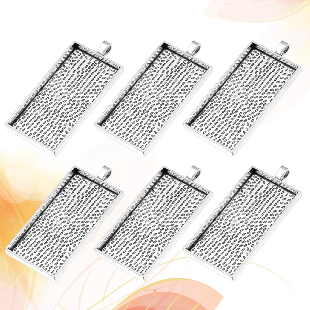 

10 PCS Tray Retro Pendant Bottom Bracket Blank Trays Alloy Rectangle Vintage Silver