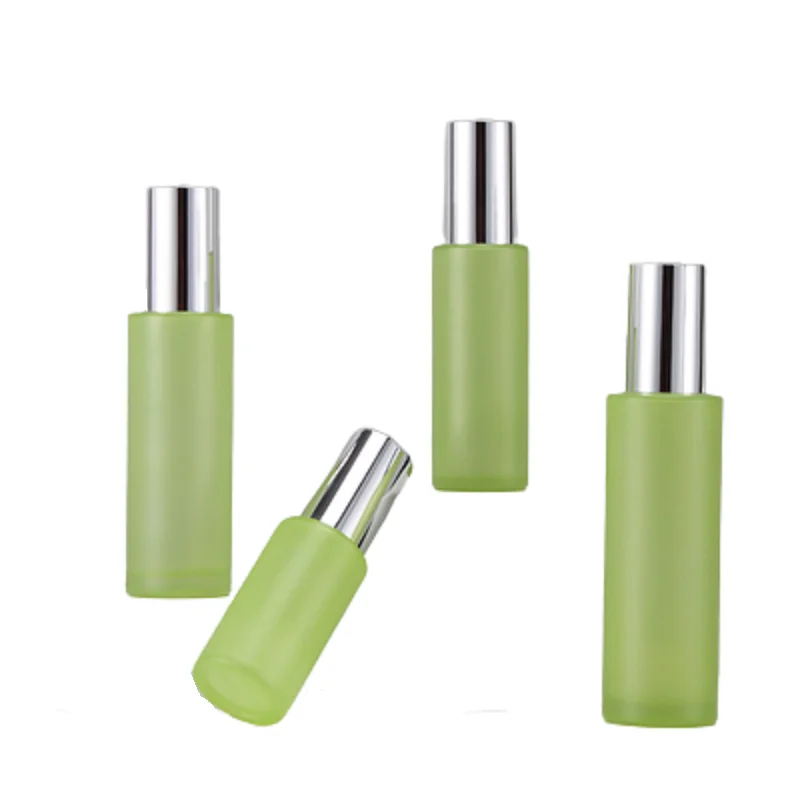 

10Pcs Empty Packing Green Frosted Bottle Shiny Silver Cover With Inner Plug 20ml 40ml 60ml 80ml 100ml 120ml Refillable Container