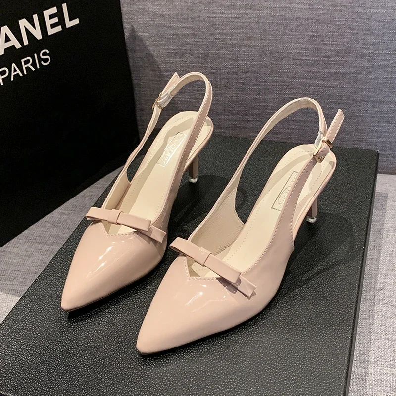 2024 NewFashion Pointed Toe Pumps Sandals Elegant Woman Slingbacks Buckle Strap Thin Heels Female Wedding Party Mules Shoes