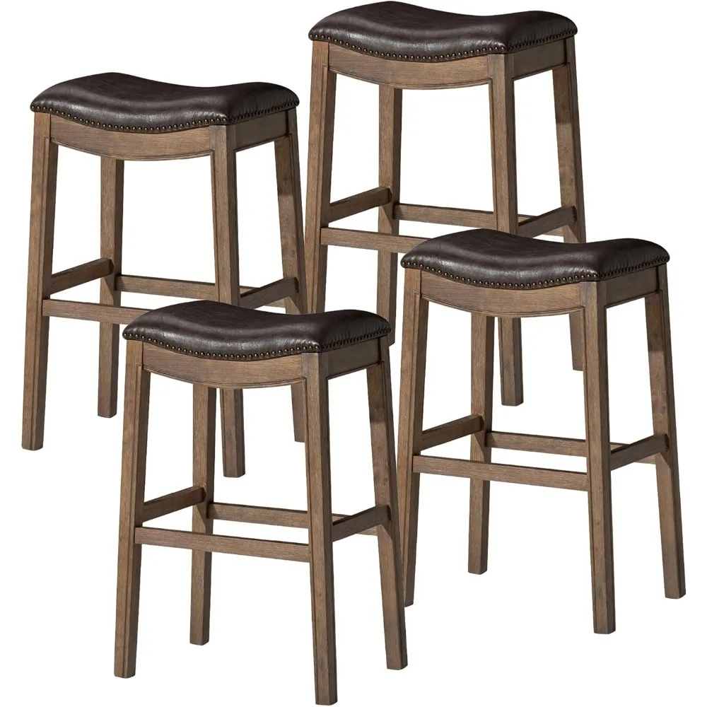 

Adrien 31 Inch Bar Height Backless Saddle Barstool in Dark Walnut Finish with Marksman Saddle Vegan Leather Cushion Seat