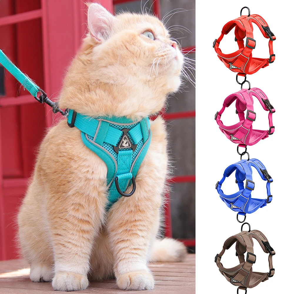 

New Cat Harness Escape-Proof Reflective Adjustable Soft Mesh Vest for Kittens Small Dogs, Breathable Comfortable Leash Set