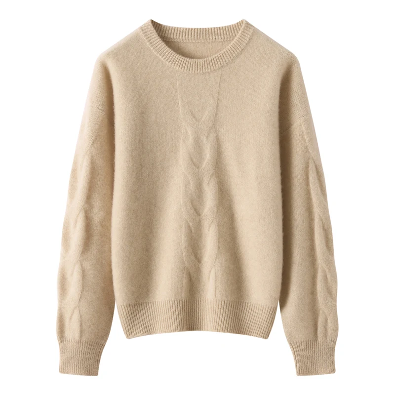 

Women's wool pullover sweater for autumn and winter long sleeved round neck sweater breathable and loose high-quality top