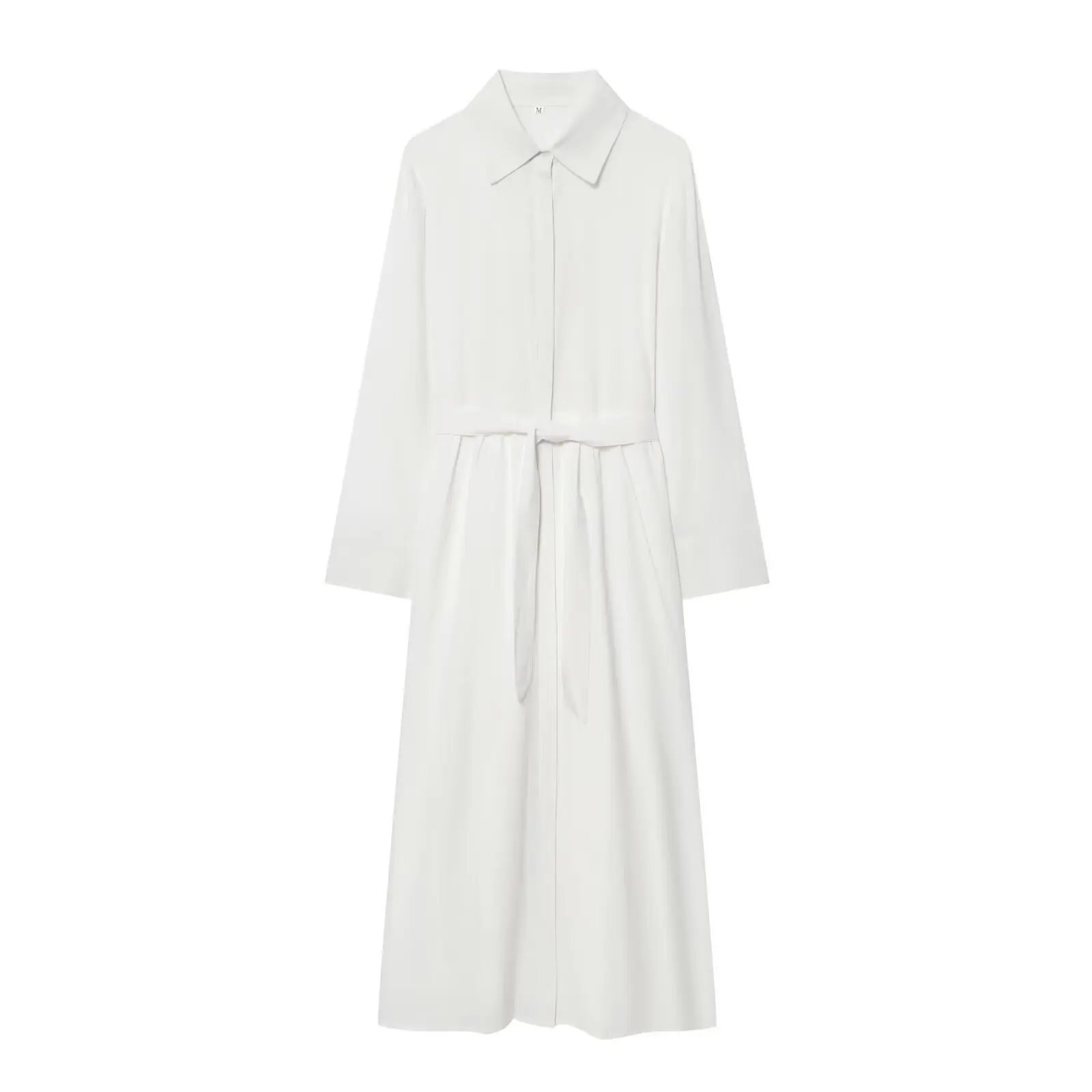 

Элегантное белое платье-рубашка с поясом для женщин, классический воротник, длинный рукав, гладкая талия, новый стиль, идеально подходит для повседневной носки 2NR5