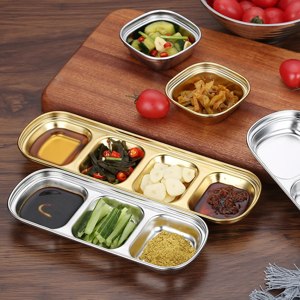 1Pc Stainless Steel Camping Seasoning Plate Tray Sauce Dish Spice Plates Pepper Roast Meat Sauce Dishes Bowl BBQ Tableware