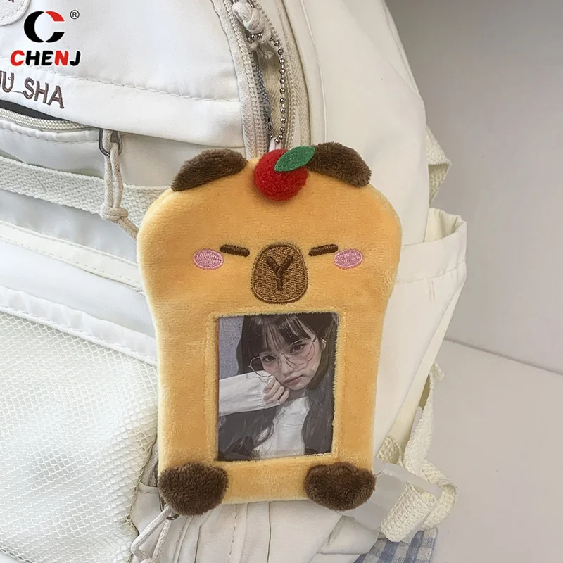 

Cartoon Plush Capybara Photocard Holder Keychain Cute Capybara Card Sleeves Creative Kawaii Card Protective Cover Pendant