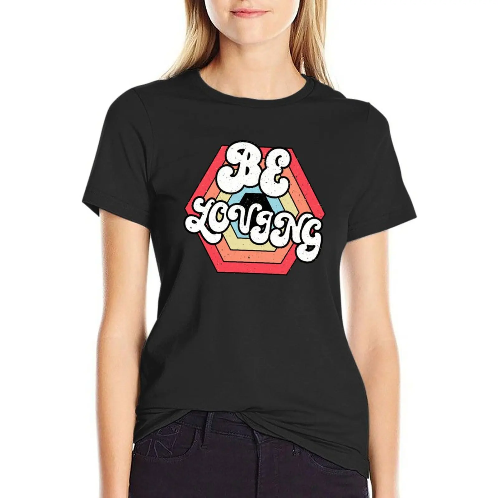 Be Loving Hexagon Sunset with Bee T-Shirt oversized female tshirts for Women