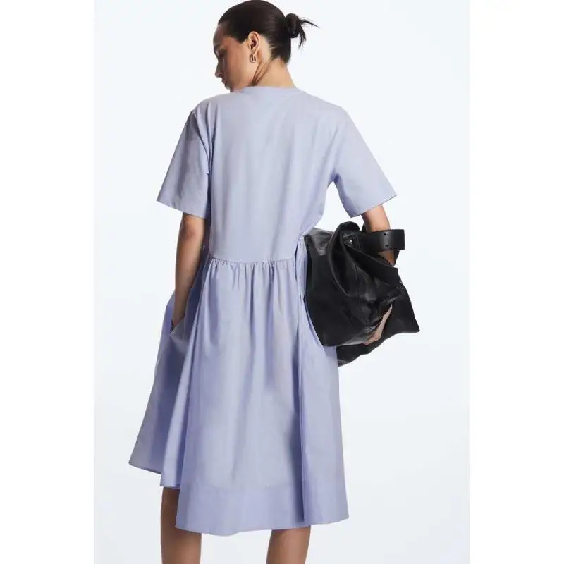 Cos Sle été nouveau banlieue femmes Crewne t-shirt Midi coton lin mélange doux a-ligne Dr taille moyenne longueur