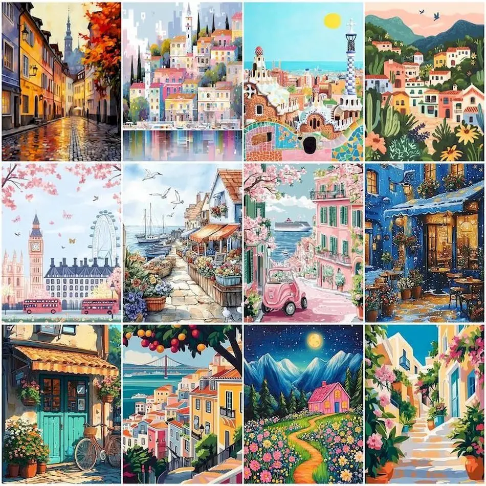 

RUOPOTY Paint By Numbers For Beginner House Simple Illustration Handpainted Oil Painting Canvas Drawing Brushes Decoration Home