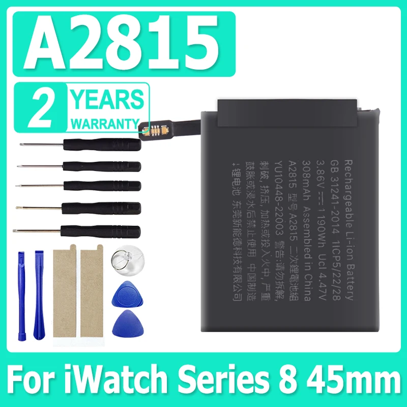 

New Battery 308mAh A2815 Battery For iWatch Series 8 45mm A2815 Smart Watch Batteries + Free Tools