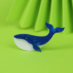 Cute Acrylic Blue Whale Brooches Handmade Animal Corsage Safety Pins Jewelry Accessories Women Kids Lapel Shirt Collar Clip