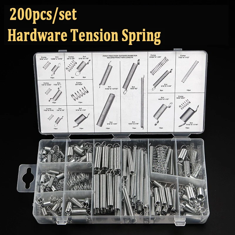 200Pcs Stahl Frühling Sortiment Set Elektrische Hardware Frühling Trommel Verlängerung Zugfedern Druck Anzug Muelles Metall