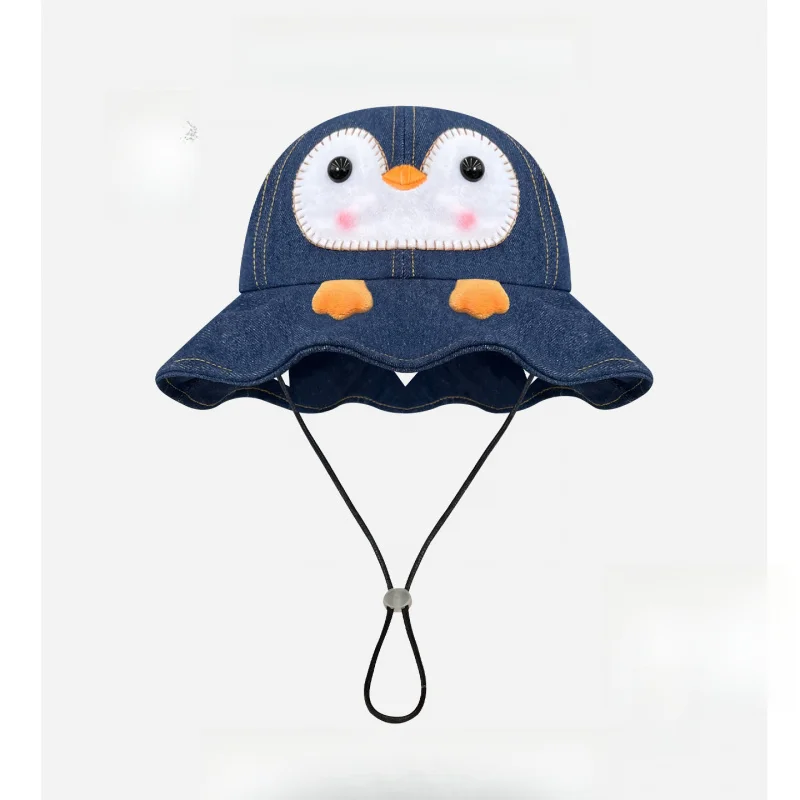 Niedlicher Pinguin-Fischerhut für Damen, Cartoon-Design mit Breiter Krempe, Gesichtsform-Betonung, für Outdoor und Reisen