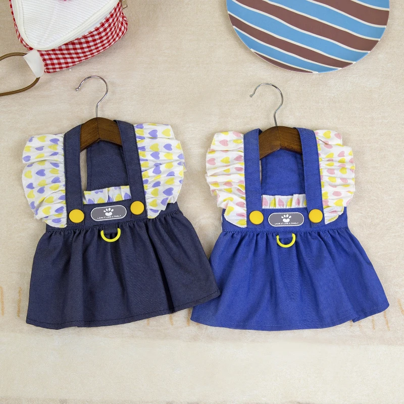 

Spring Summer Dress Pet Clothing Teddy Bear Puppy Comfortable Lotus Leaf Cowboy Skirt Chihuahua Pet Supplies