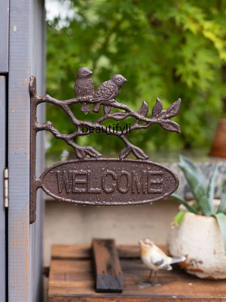 zq Welcome Board Decorative Plaque Wrought Iron Doorplate Listing Industrial Style Wall Decorative Wall Hangings Courtyard