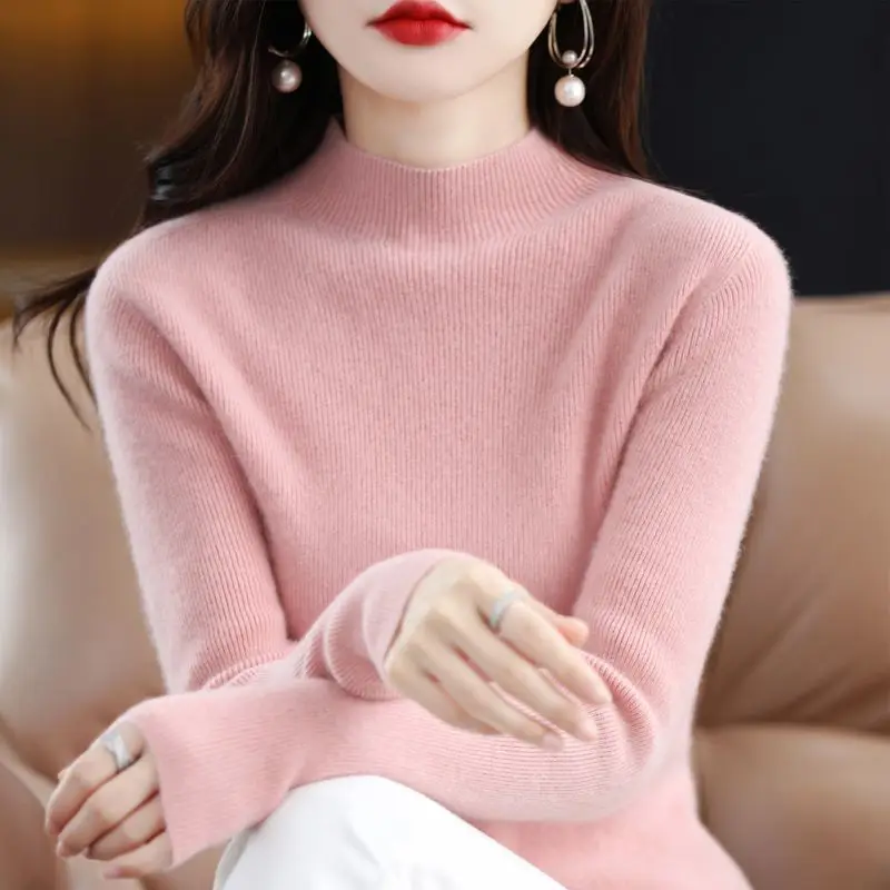 Autumn Winter Half Turtleneck Sweater Women Clothing Trends Knitted Pullover Korean Fashion Long Sleeve Warm Bottom Shirt Solid