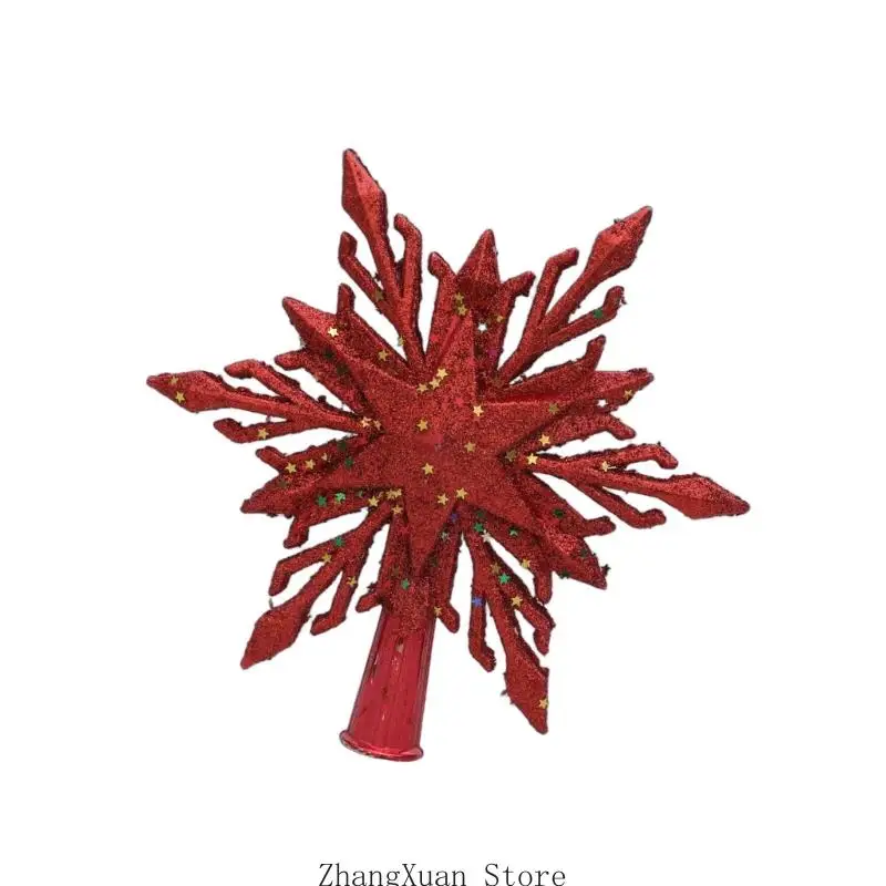 Hochwertige glitzernde Schneeflocken-Weihnachtsbaumspitzen mit einfacher Installation, festlicher Baumschmuck, 3 x – Detail 4