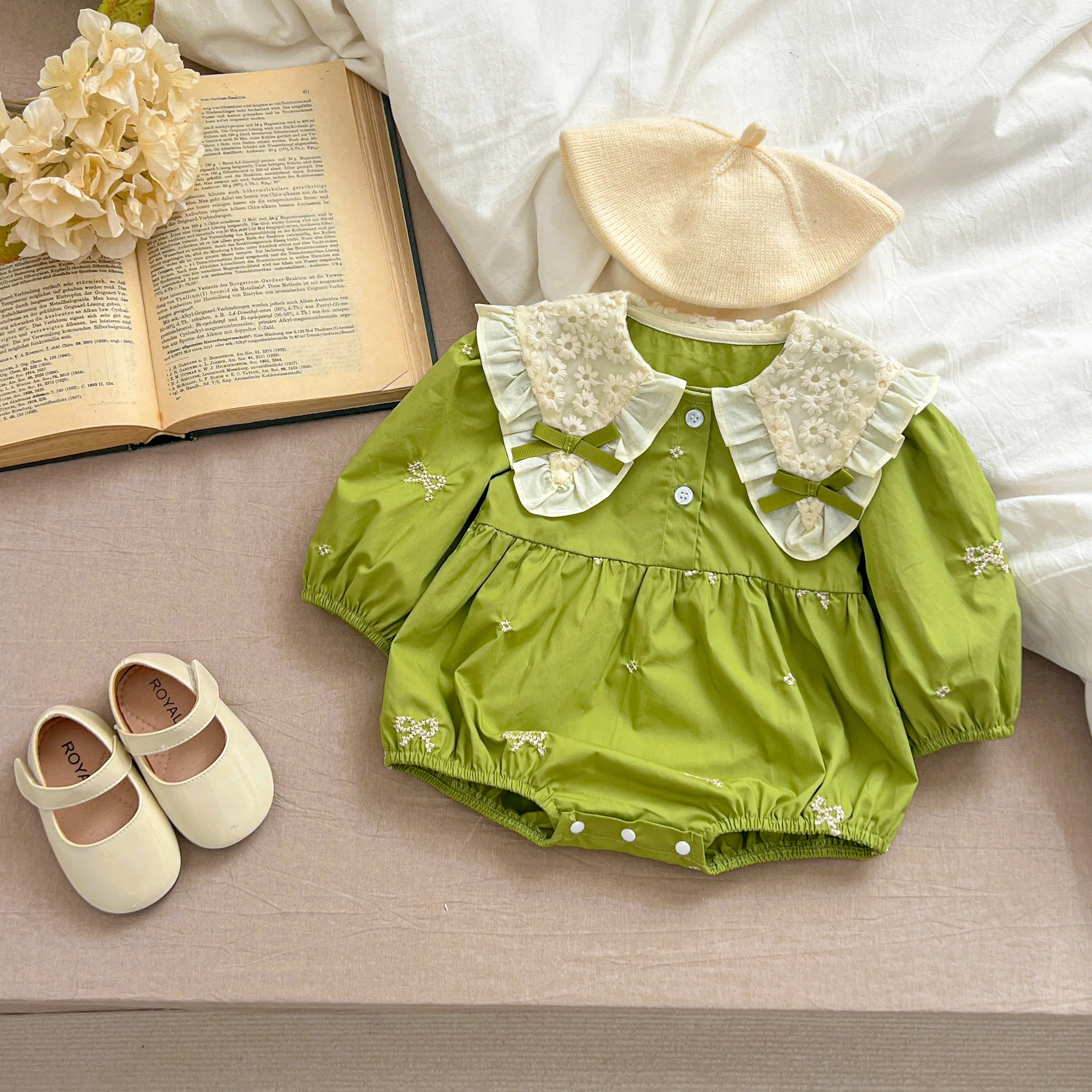 Schwestern Kleidung Säuglings Baby Mädchen Spitze Kragen Kleid Strampler Kinder Baby Mädchen Gestickte Bogen Prinzessin Kleid Familie Kleidung Strampler – Detail 18