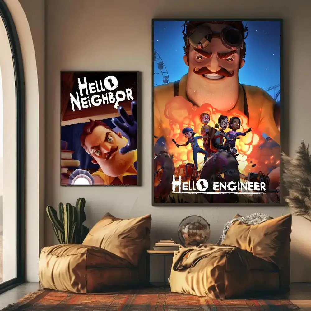Game Hello N-Neighbor Poster Self-adhesive Wall Mural Art Waterproof Sticker For Bar Room Decor High Quality Print Gift
