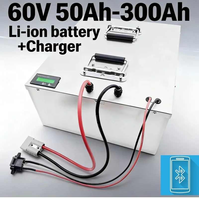 

Литий-ионный аккумулятор 60 В 50 Ач-300 Ач с зарядным устройством | Поддержка Bluetooth + защита BMS | Литий-ионный аккумулятор большой емкости для 3000 Вт-12.