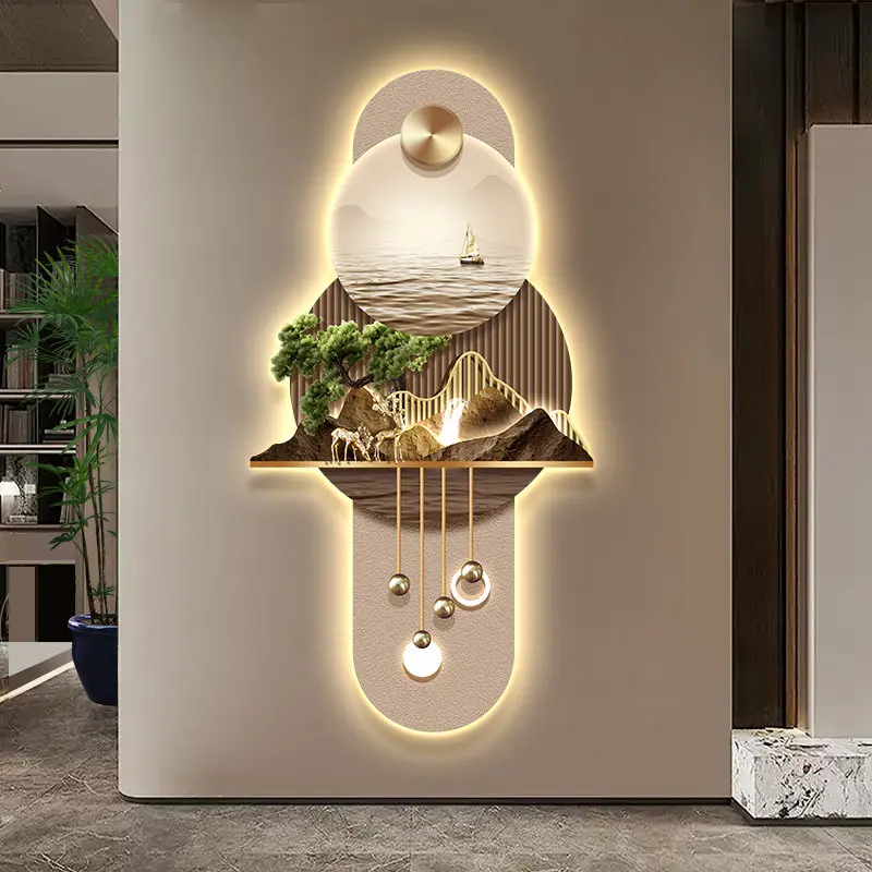 

Modern Entrance LED Decorative Painting Aisle Wall Decoration Corridor Hang Painting Luxury Mural Light Remote Control Lighting