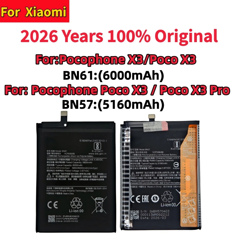 100% New High quality For Xiao mi BN61 BN57 6000mAh Phone Battery For Xiaomi Pocophone X3 NFC Poco X3 Pro Replacement Batteries